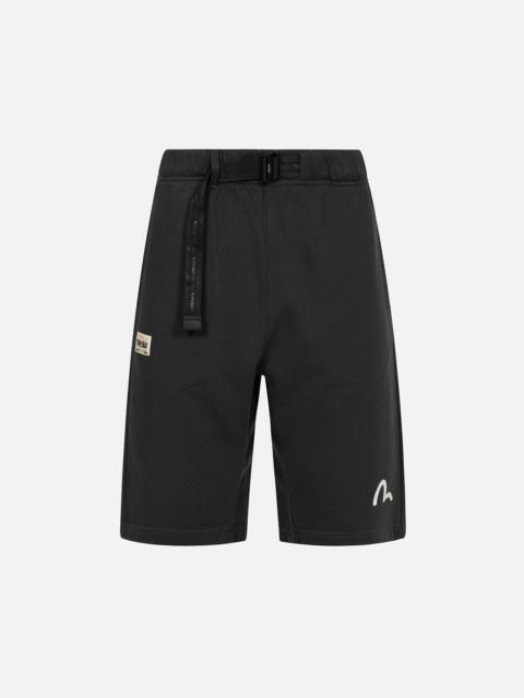 EVISU FOAM LINE KAMON AND SEAGULL DAICOCK PRINT LOOSE FIT SWEAT SHORTS