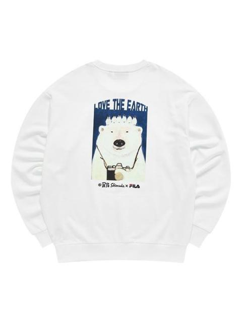 FILA Men's FILA x Pepe Shimada Crossover Cartoon Printing Sports Round Neck Pullover White F11M133297F-WT