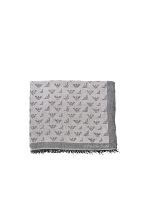 EMPORIO ARMANI Eagle-monogram fringed scarf
