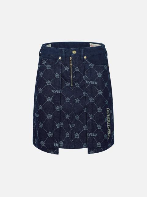 EVISU ALLOVER KAMON AND LOGO FASHION FIT DENIM SKIRT