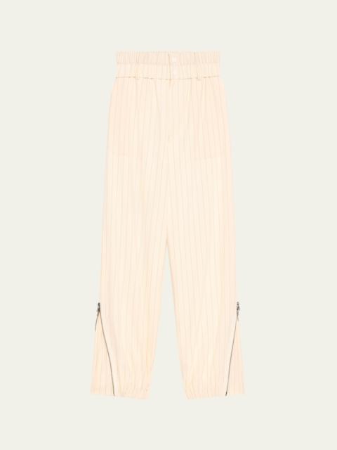 Pinstripe Double Waistband Zip Cuff Wool Pants