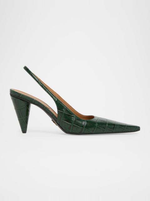 Stella McCartney 80MM Croc-Embossed Cone-Heel Slingback Pumps