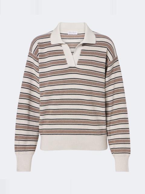 Brunello Cucinelli Striped cotton-blend polo sweater