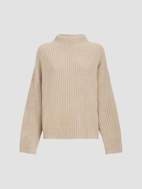 Brunello Cucinelli Women's Sparkling & Dazzling Cashmere and Wool Ribbed Sweater - Light Brown