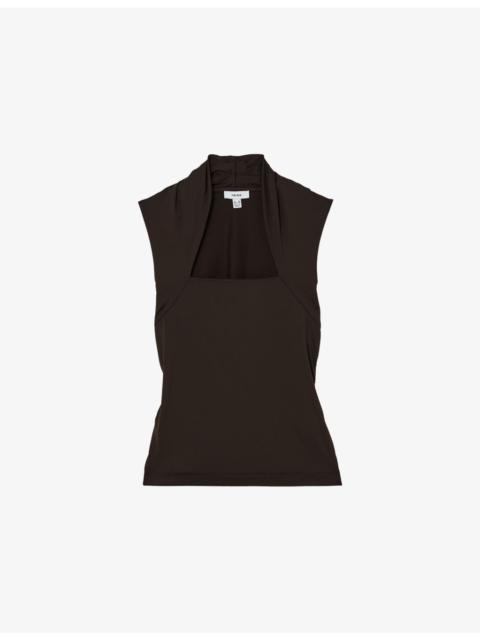 REISS Harri Square-Neck Ruched Stretch-Jersey Top