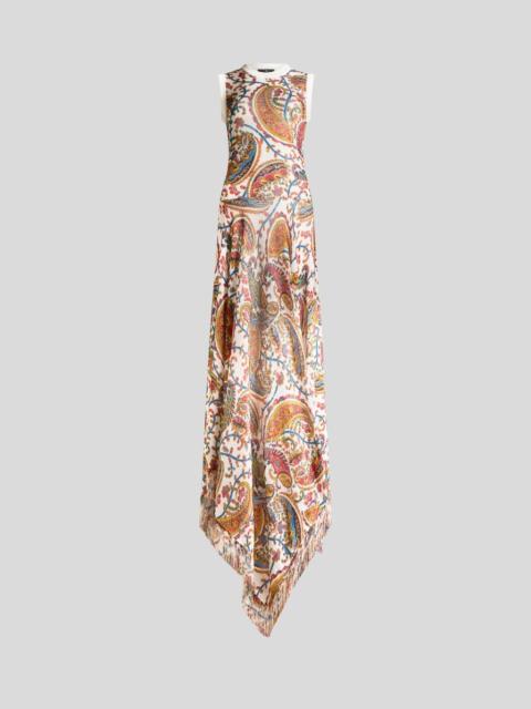 Etro KNIT LONG DRESS WITH FRINGING AND FLORAL PAISLEY MOTIF