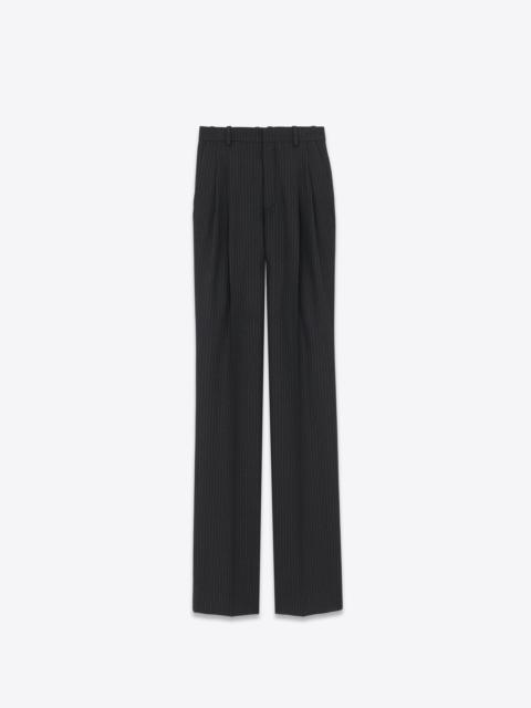 SAINT LAURENT wide-leg pants in striped wool flannel