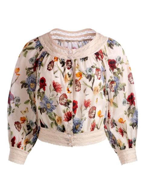 Alice + Olivia floral lace-trimmed blouse