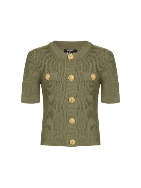 Balmain Vichy-Knit Cardigan green