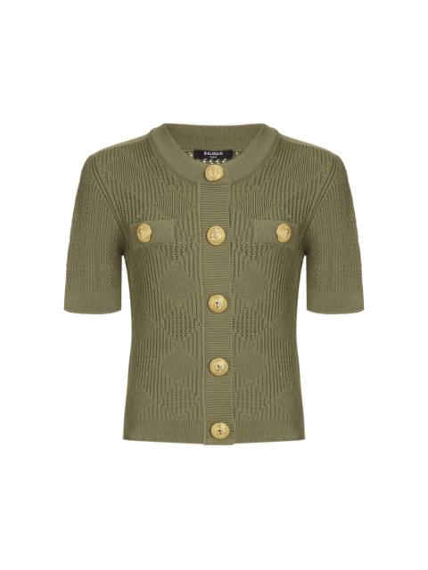 Balmain Vichy-Knit Cardigan green