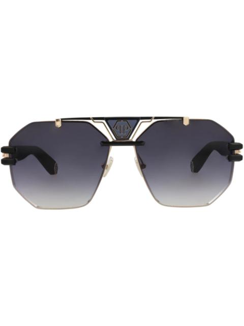 PHILIPP PLEIN Philipp Plein Aviator-Frame Titanium Sunglasses Gold Black Smoke (SPP077M-63-0302)