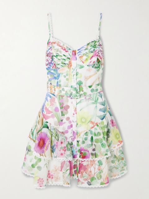 Charo Ruiz Nayade belted pleated floral-print cotton-blend voile mini dress White