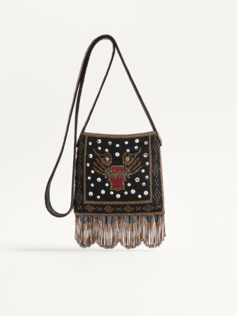 VALENTINO GARAVANI NELLCÔTE SMALL EMBROIDERED SHOULDER BAG WITH FRINGES