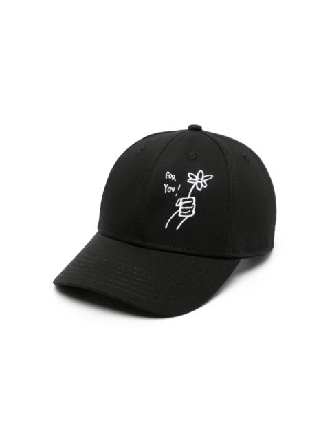 floral-embroidered cotton cap