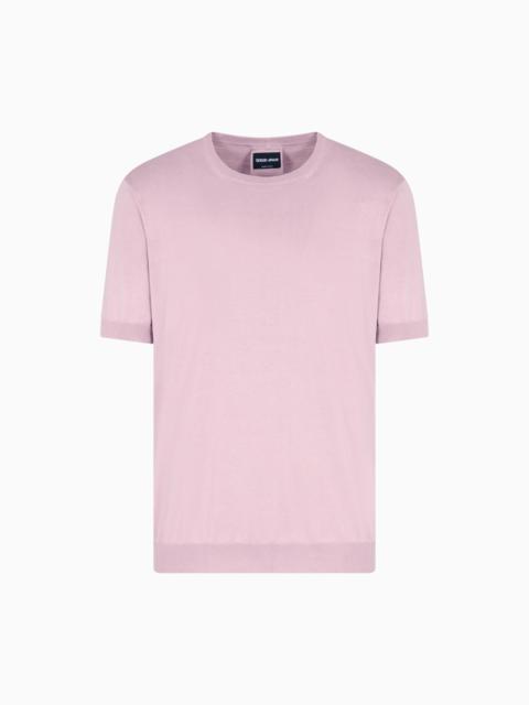 GIORGIO ARMANI SHORT-SLEEVED, CREW-NECK JUMPER IN SILK AND COTTON