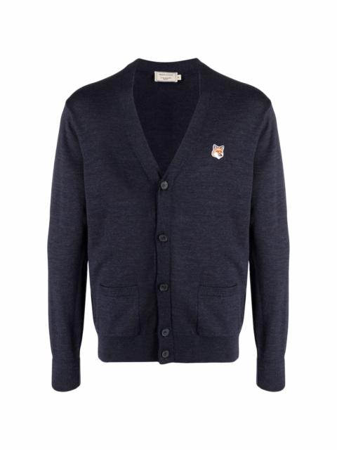 embroidered-logo wool cardigan