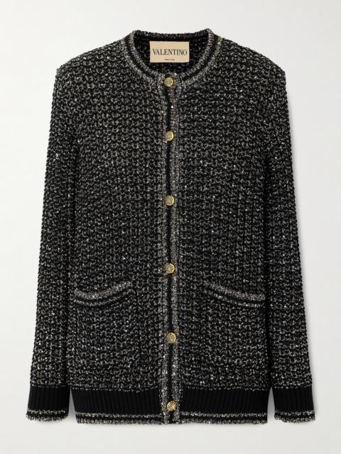 Valentino Sequin-embellished Metallic Cotton-blend Cardigan