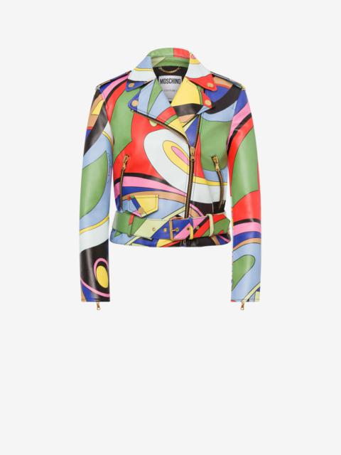 Moschino MULTICOLOUR PRINT NAPPA LEATHER BIKER JACKET
