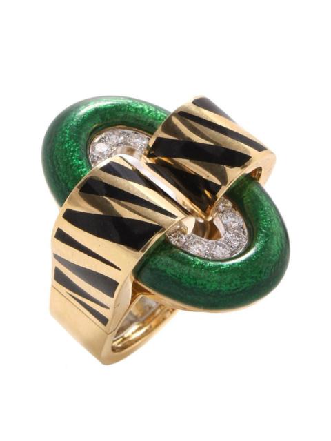 DAVID WEBB Diamond Tiger Stripe Oval Buckle Ring