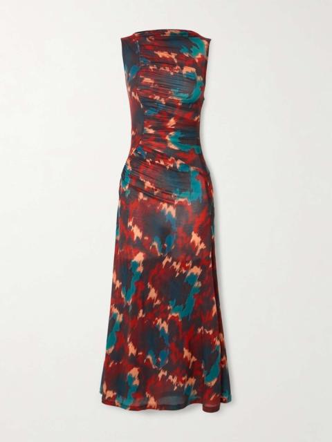 ULLA JOHNSON Livia ruched printed Lyocell-jersey midi dress