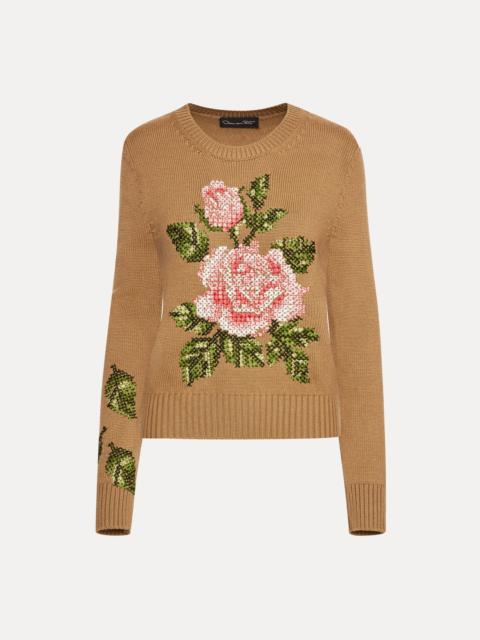 Oscar de la Renta ENGLISH ROSE CROSS STICH PULLOVER