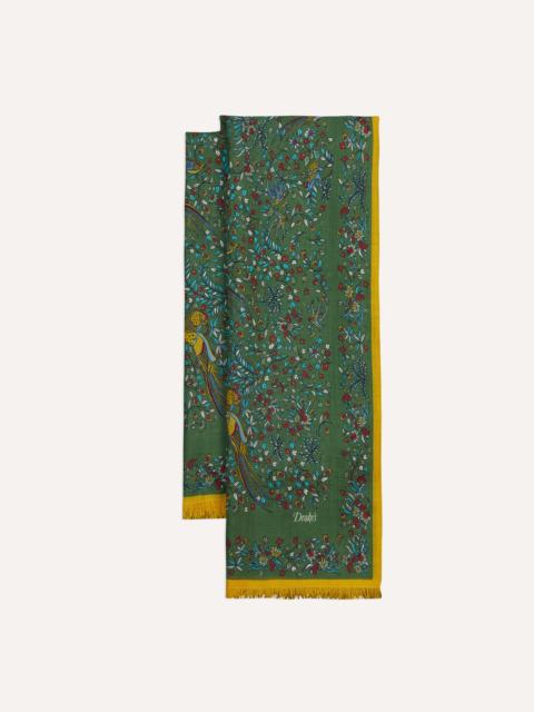 Drake's Green Birds of Paradise Print Tubular Wool Silk Scarf
