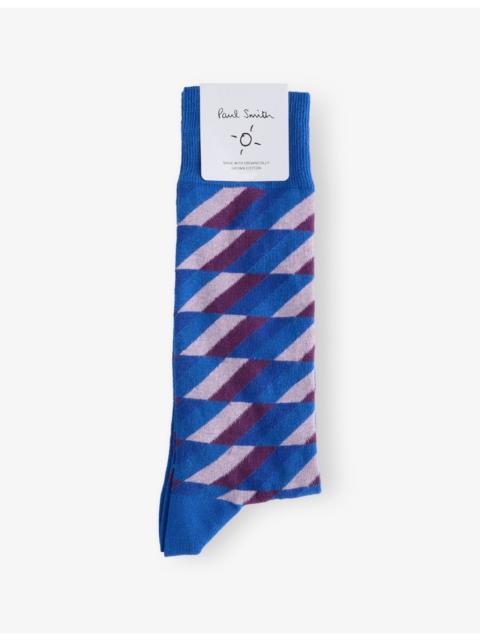 Paul Smith Zig-Zag Patterned Crew Stretch Cotton-Blend Socks