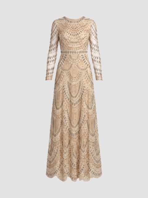 MAC DUGGAL Women's Embellished Mesh A-Line Gown - Beige