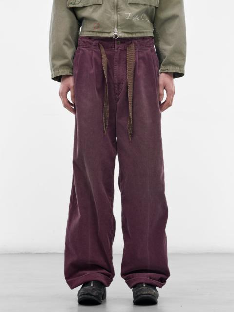 Kapital Burgundy Corduroy Pleated Drawstring Trousers