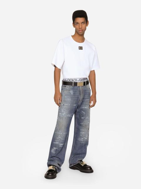 Dolce & Gabbana Oversize mid blue wash jeans with abrasions