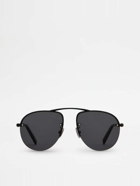 Tod's PILOT SUNGLASSES WITH TEMPLE IN LEATHER - BLACK
