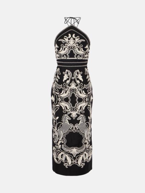 REBECCA VALLANCE Azera embroidered linen-blend midi dress