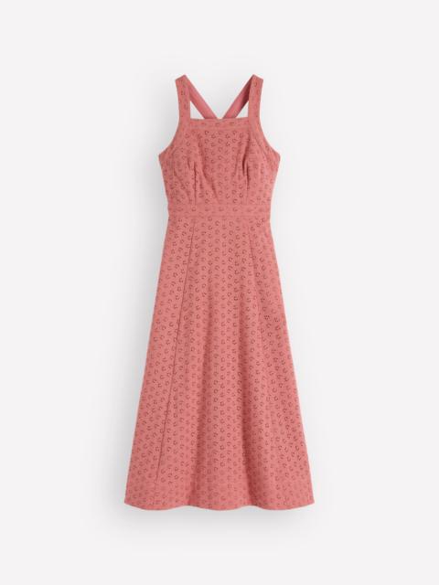 BODEN Cross Back Broderie Midi Dress-Vintage Rose Broderie