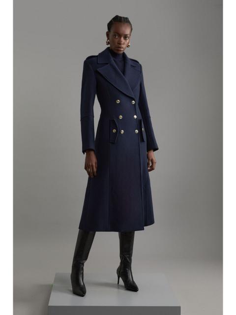 KAREN MILLEN Premium Italian Manteco Wool Military Double Breasted Tailored Midi Coat