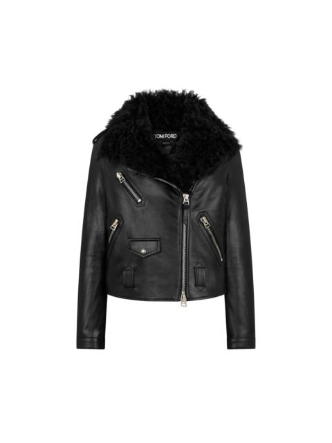 TOM FORD ASYMMETRIC LEATHER BIKER JACKET WITH SHEARLING