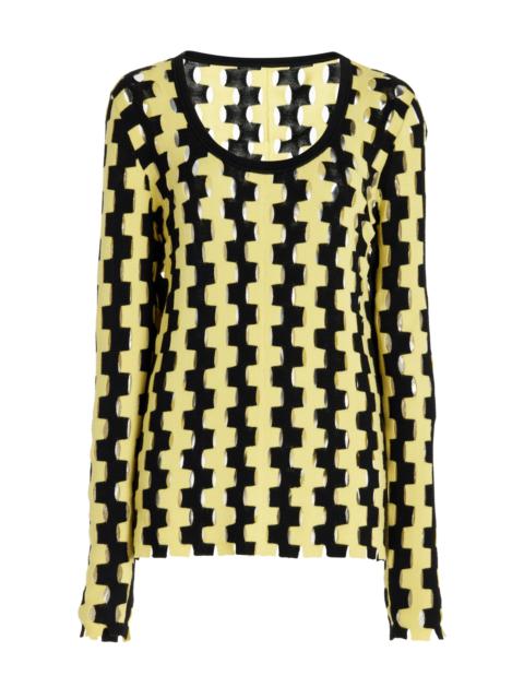 ZANKOV Rita Perforated Intarsia-Knit Wool Top yellow