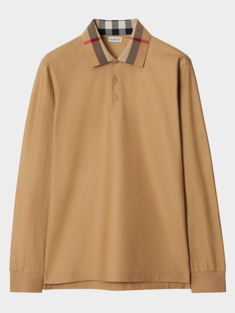 Burberry Men's Cody Cotton Slim Fit Long-Sleeve Check Collar Polo Shirt