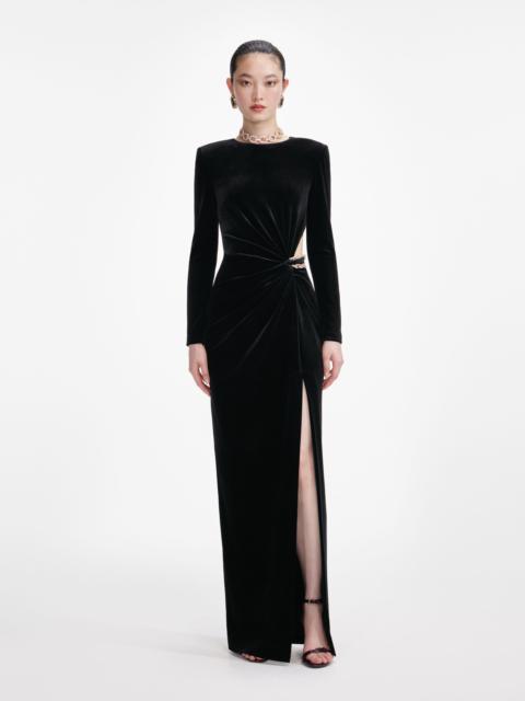 self-portrait Black Velvet Embellished Maxi Dress