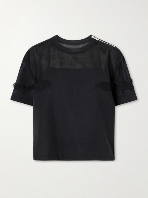 sacai Lace-trimmed Organza T-shirt