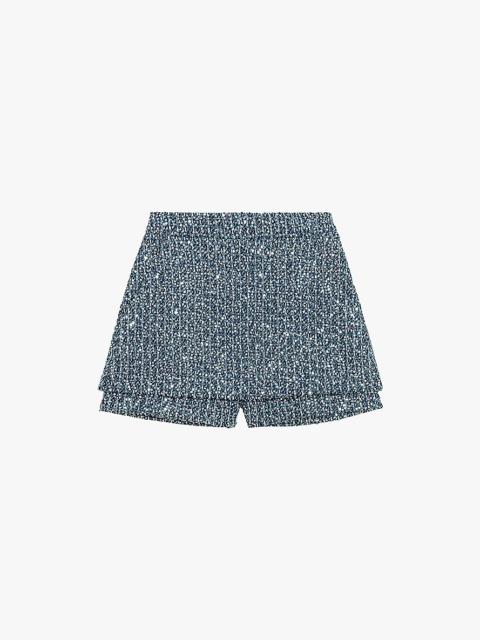 Sequin-embellished high-rise tweed skort