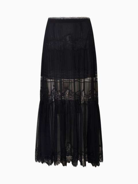 LoveShackFancy Aureline Silk Lace Pleated Maxi Skirt