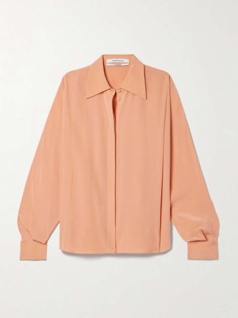 Another Tomorrow + NET SUSTAIN convertible pleated peace silk shirt