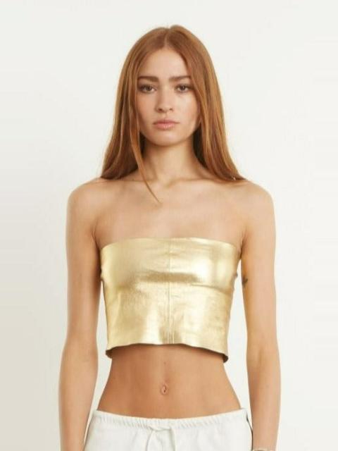SPRWMN METALLIC GOLD LEATHER MICRO TUBE TOP