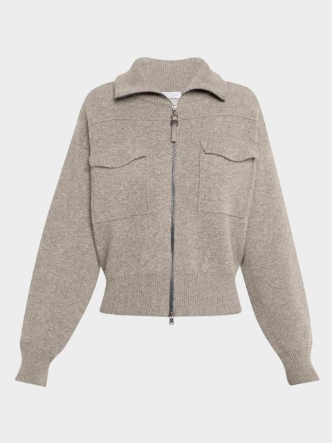 Brunello Cucinelli Cashmere Knit Safari Zip Jacket