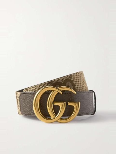GUCCI Leather-trimmed canvas-jacquard belt