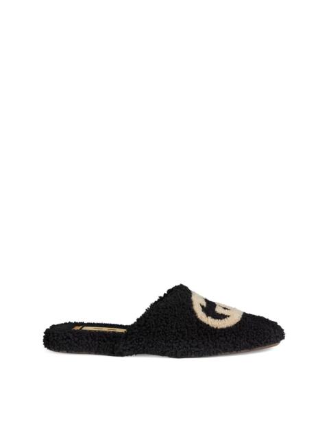 GUCCI Merino Wool Interlocking G Slipper Black and Butterscotch