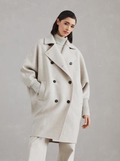 Brunello Cucinelli Hand-finished coat in cozy cashmere double cloth with knit cuffs and monili