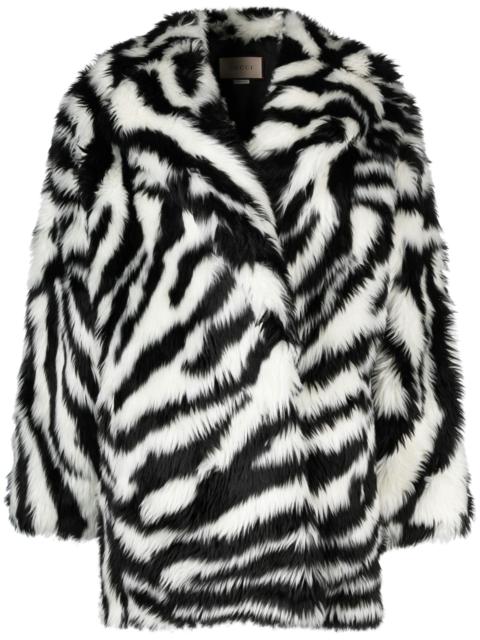 GUCCI Black And White Zebra Print Faux Fur Coat