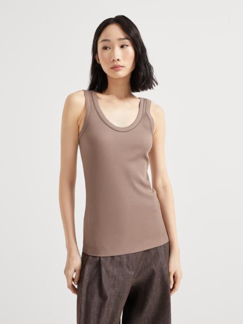 Brunello Cucinelli Ribbed wool jersey top with shiny