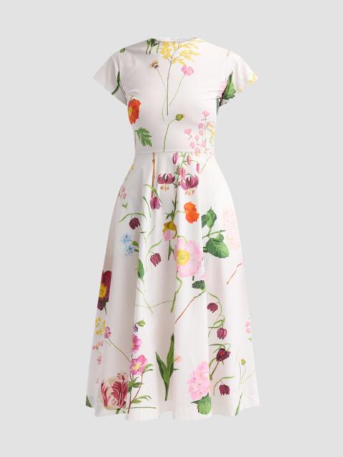 Oscar de la Renta Women's Mixed Botanical Cotton Poplin Midi Dress - White Multi